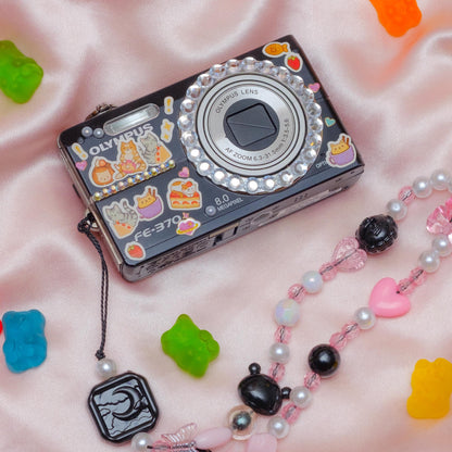 Geniune Cute y2k aesthetic decorated digicam Olympus FE 370 with beaded strap PreOwned