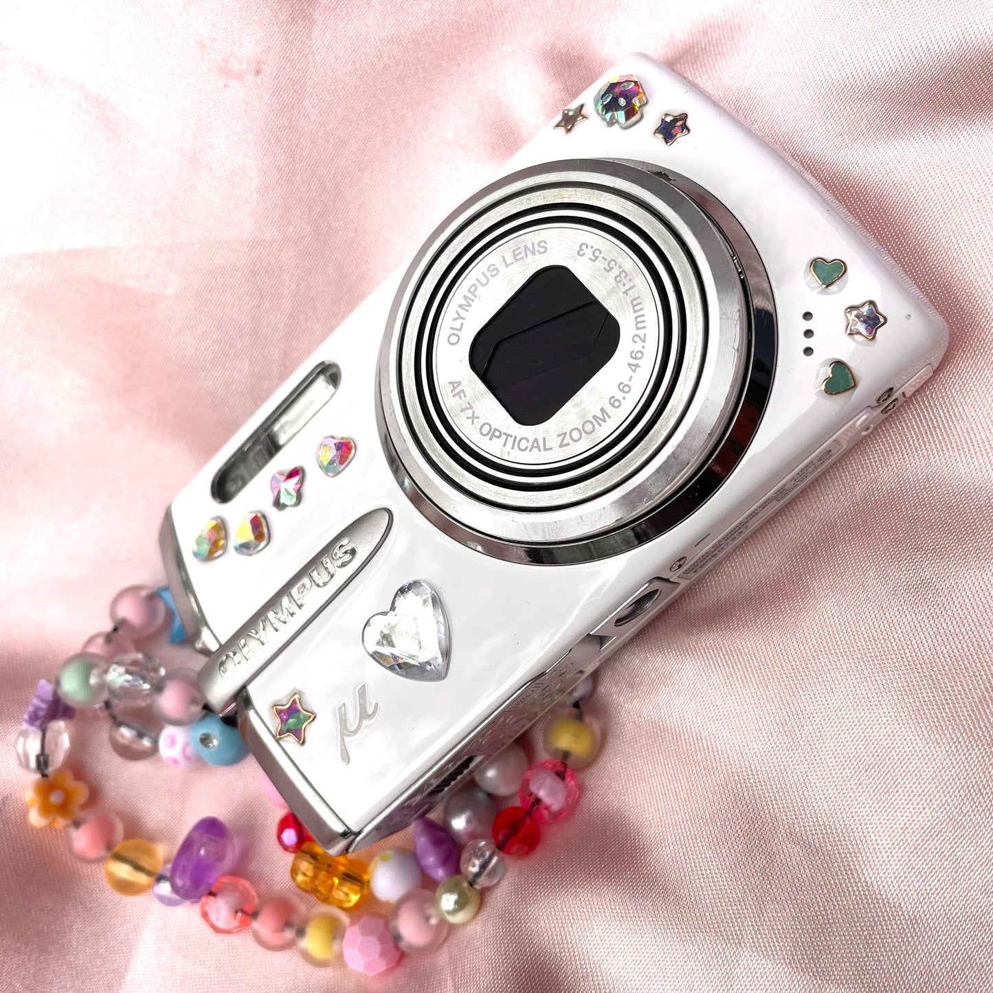 Geniune Olympus Mju 1020 y2k aesthetic decorated digicam with beaded strap PreOwned