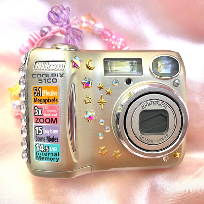 Geniune Nikon Coolpix E5100 cute y2k aesthetic bejewelled digicam with beaded strap PreOwned
