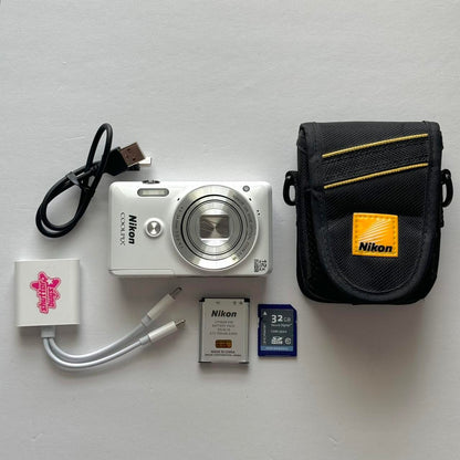 Geniune Pre-Owend Nikon Coolpix S6900 Digital Camera Bundle 🤍 ˚⊹ ⋆ 🐇 RARE Glossy White Digicam
