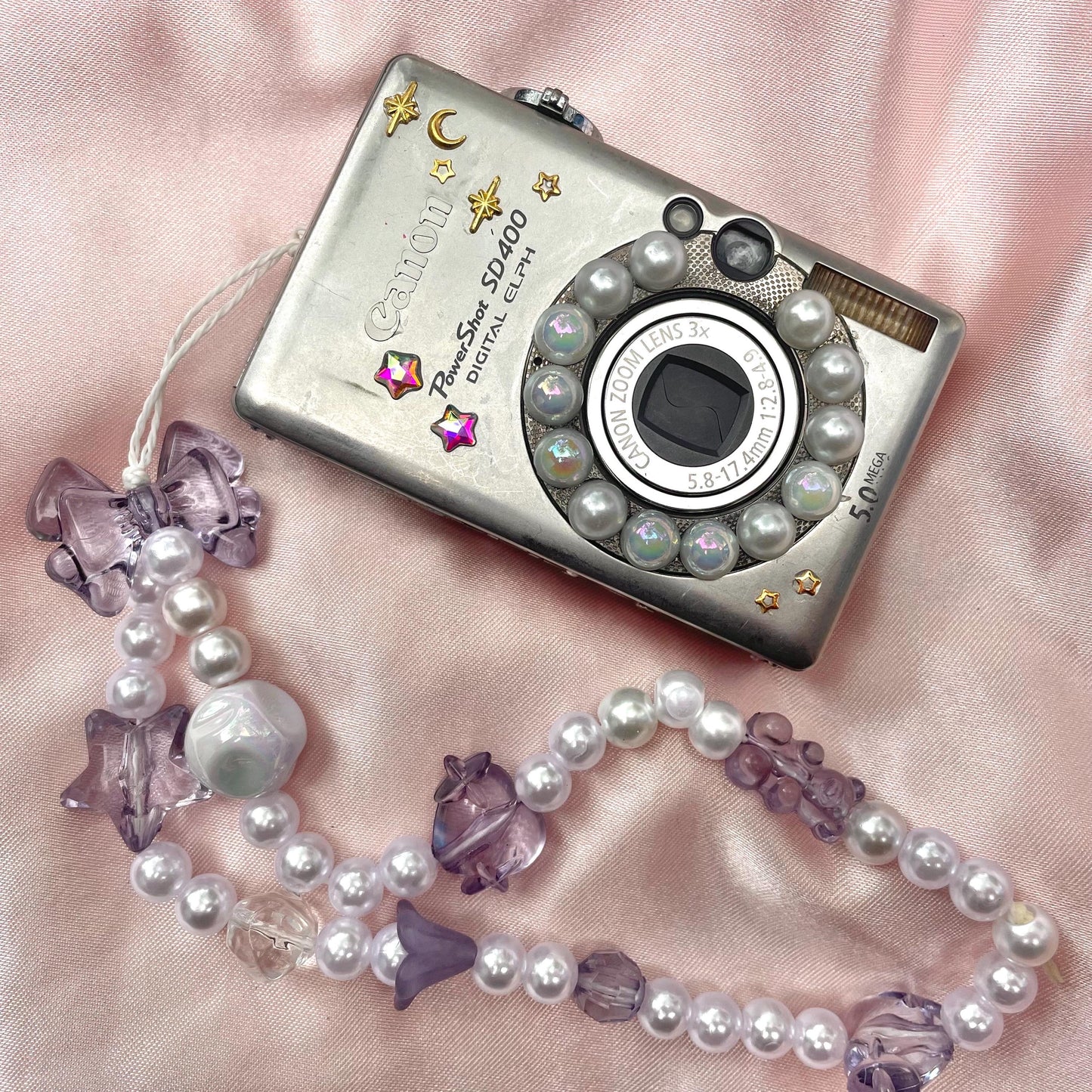 Geniune Canon PowerShot SD 400 Digital Elph y2k aesthetic decorated digicam with beaded strap, full set PreOwned