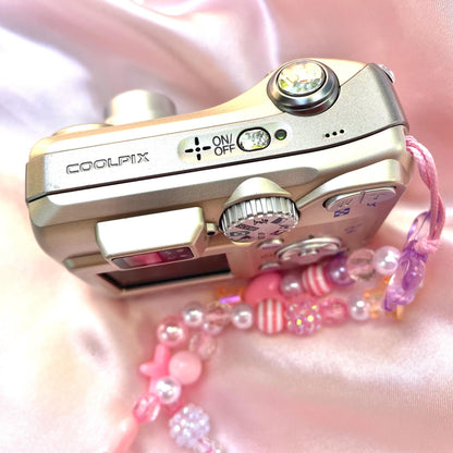 Geniune Nikon Coolpix E5100 cute y2k aesthetic bejewelled digicam with beaded strap PreOwned
