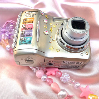 Geniune Nikon Coolpix E5100 cute y2k aesthetic bejewelled digicam with beaded strap PreOwned