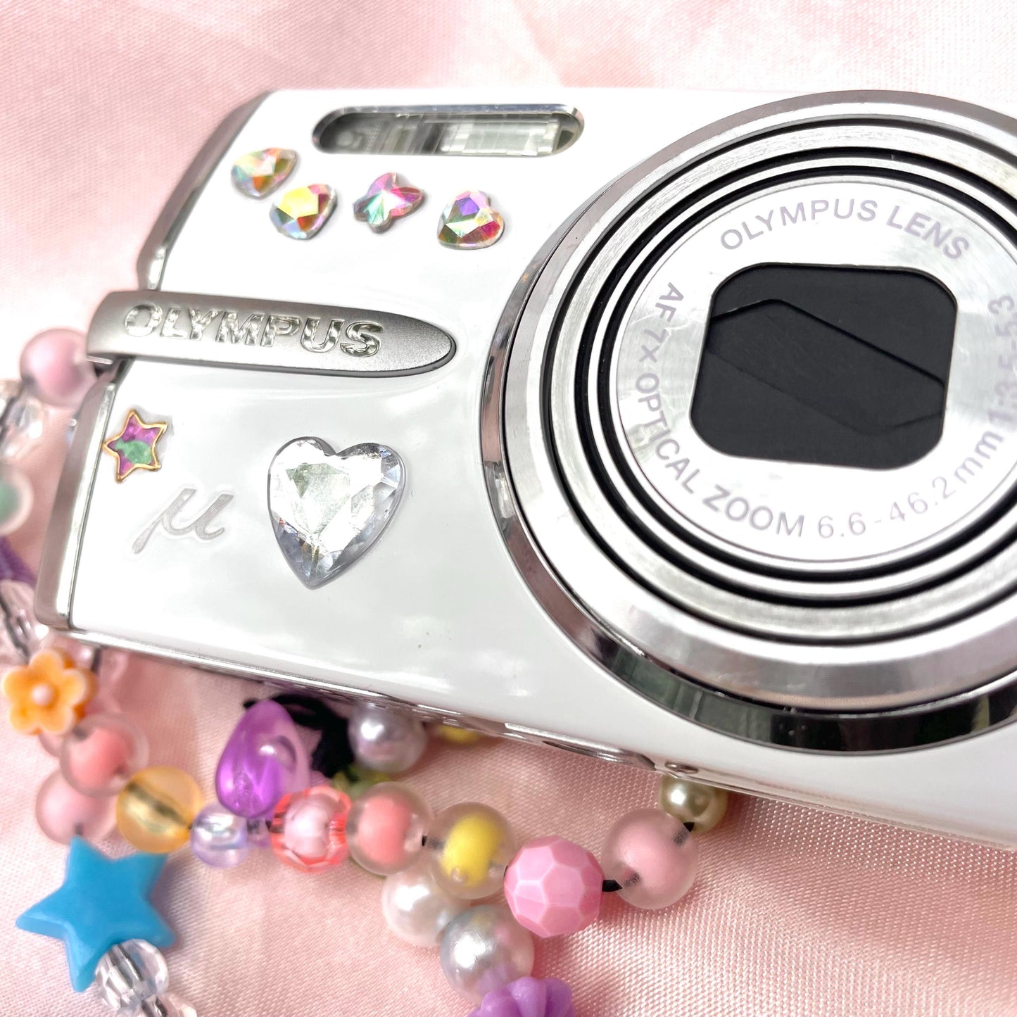 Geniune Olympus Mju 1020 y2k aesthetic decorated digicam with beaded strap PreOwned