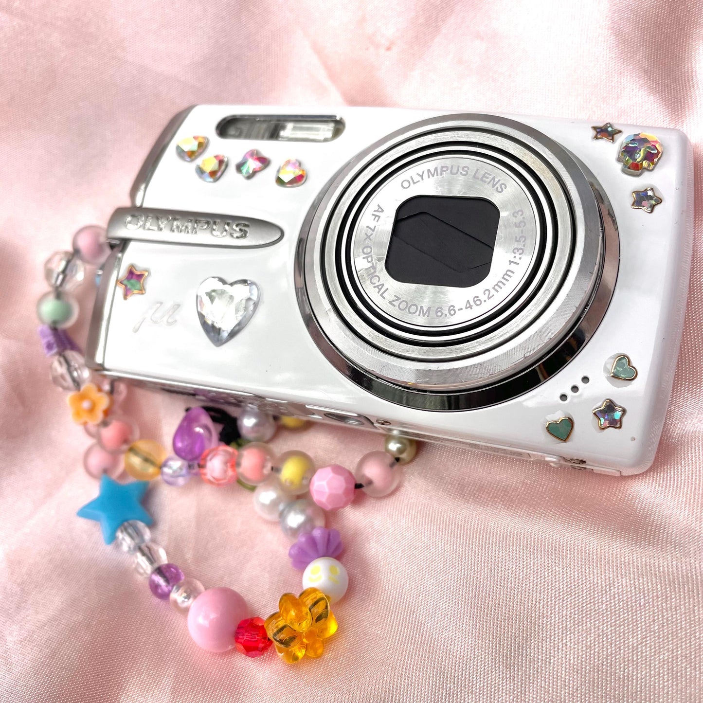 Geniune Olympus Mju 1020 y2k aesthetic decorated digicam with beaded strap PreOwned
