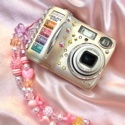Geniune Nikon Coolpix E5100 cute y2k aesthetic bejewelled digicam with beaded strap PreOwned